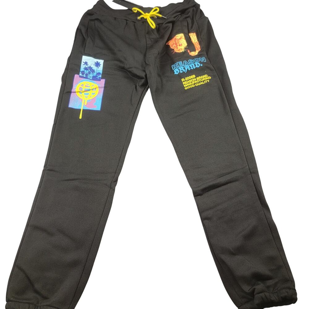 Reason Brand Mens Jogger Sweatpants Sz XL Black Leopard Graphic NWT